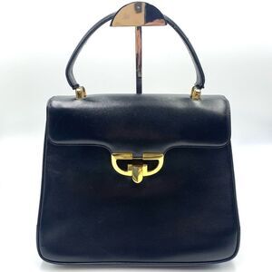 Auth Vtg Gucci Small Black Lady Lock Structured Smooth Leather Handbag Preloved